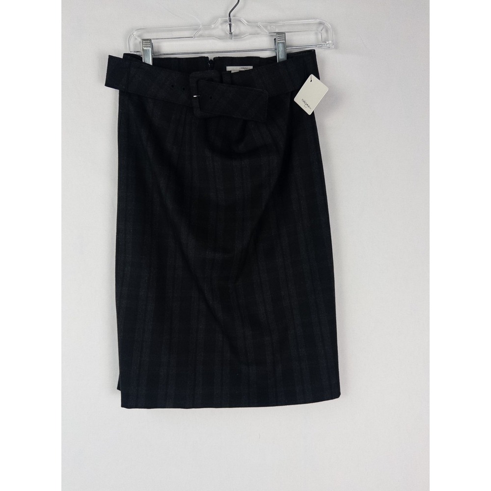 NWT Halogen Skirt Womens 6 Pencil Black Knit Belt Plaid Career Office